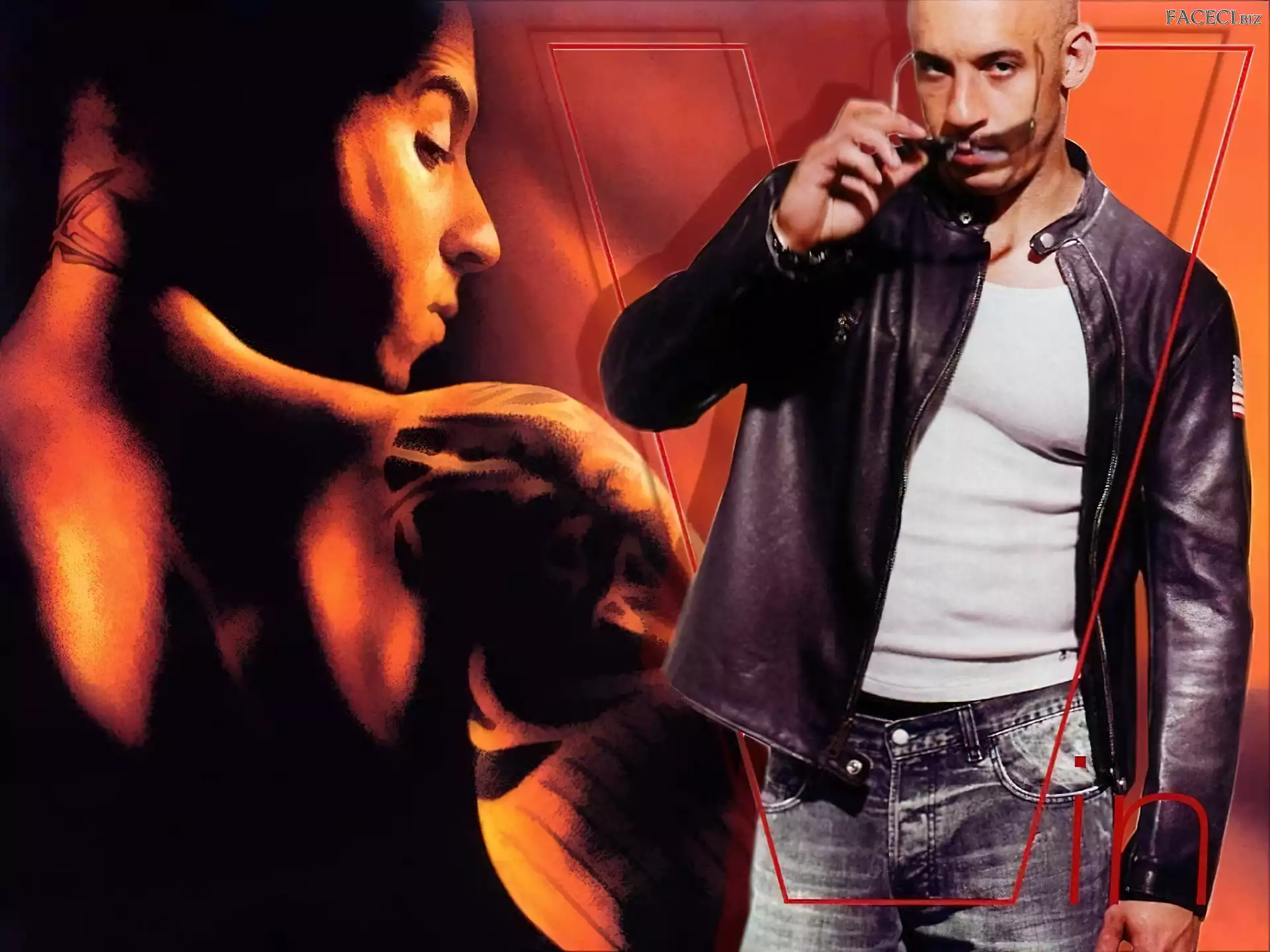 tatuaż, Vin Diesel, czarna kurtka